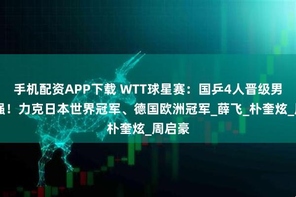手机配资APP下载 WTT球星赛:国乒4人晋级男单16强!力克日本世界冠军、德国欧洲冠军_薛飞_朴奎炫_周启豪