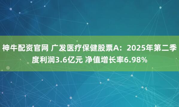 神牛配资官网 广发医疗保健股票A：2025年第二季度利润3.6亿元 净值增长率6.98%