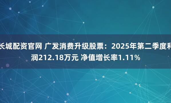 长城配资官网 广发消费升级股票:2025年第二季度利润212.18万元 净值增长率1.11%