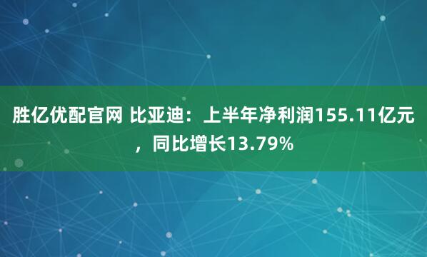 胜亿优配官网 比亚迪:上半年净利润155.11亿元,同比增长13.79%